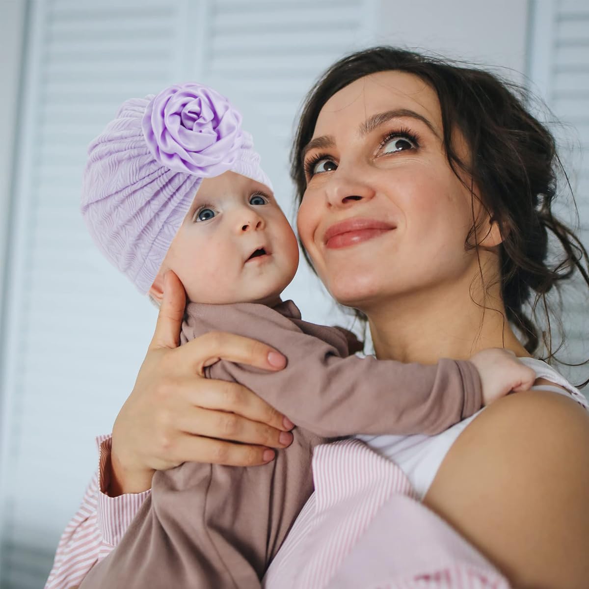 SNOWIE SOFT Baby Caps for Girls 0–24 Months with Flower Charm | 3Pcs Soft Knitted Beanie Set