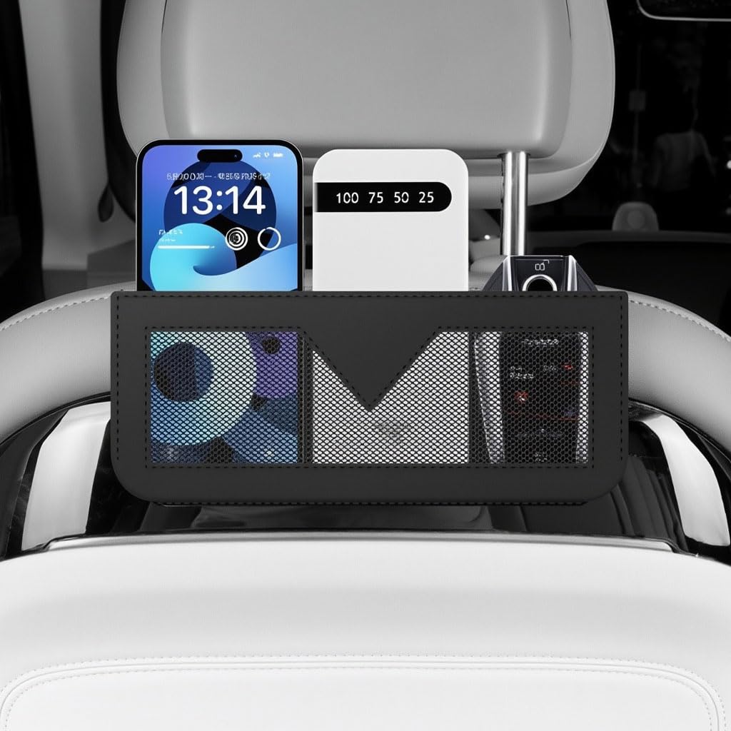 STHIRA Car Seat Storage Pocket for Dashboard with Dual Adhesive Strips 24x10cm PU Leather | Space-Saving Organizer for Phone Keys and Cards