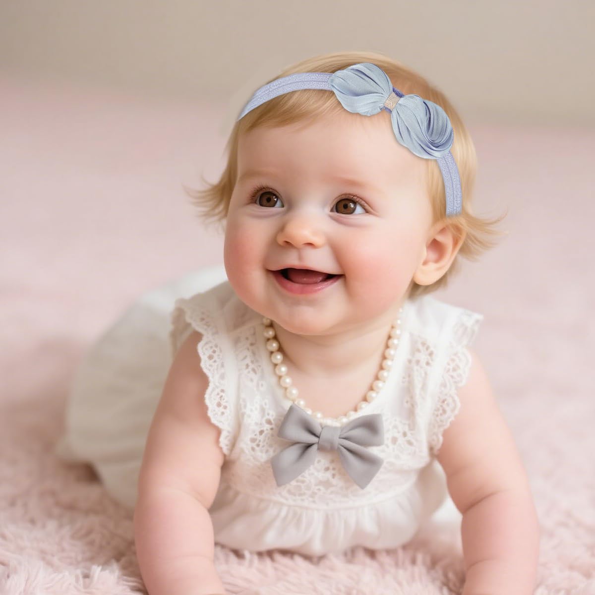 SNOWIE SOFT Hair Bands for Baby Girls 0–2 Years with 14.9–20.4 in Stretch | Soft Purple Flower Bows