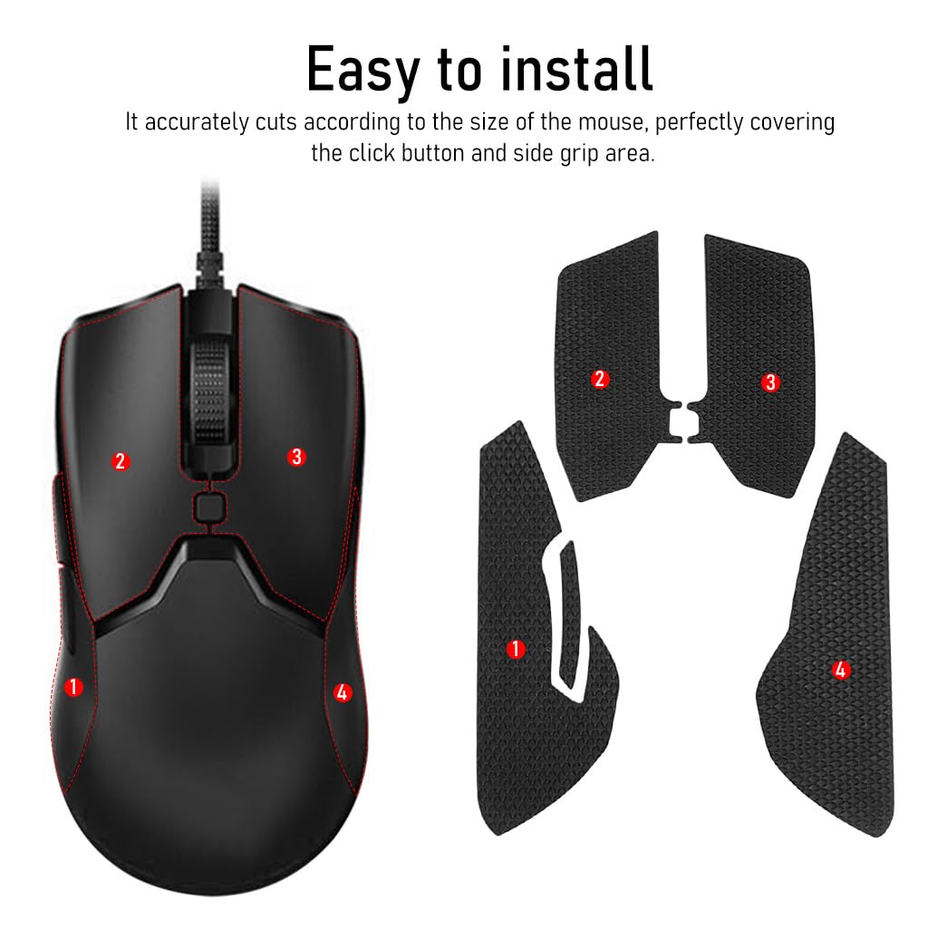 Verilux® Mouse Grip Tape for Razer Viper Mini Ultralight Gaming Mouse Anti Slip, Non Fading Gaming Mouse Skin, Sweat Resistant, Easy to Use, Self Adhesive Design, Pre Cut (Mice is Not Included)