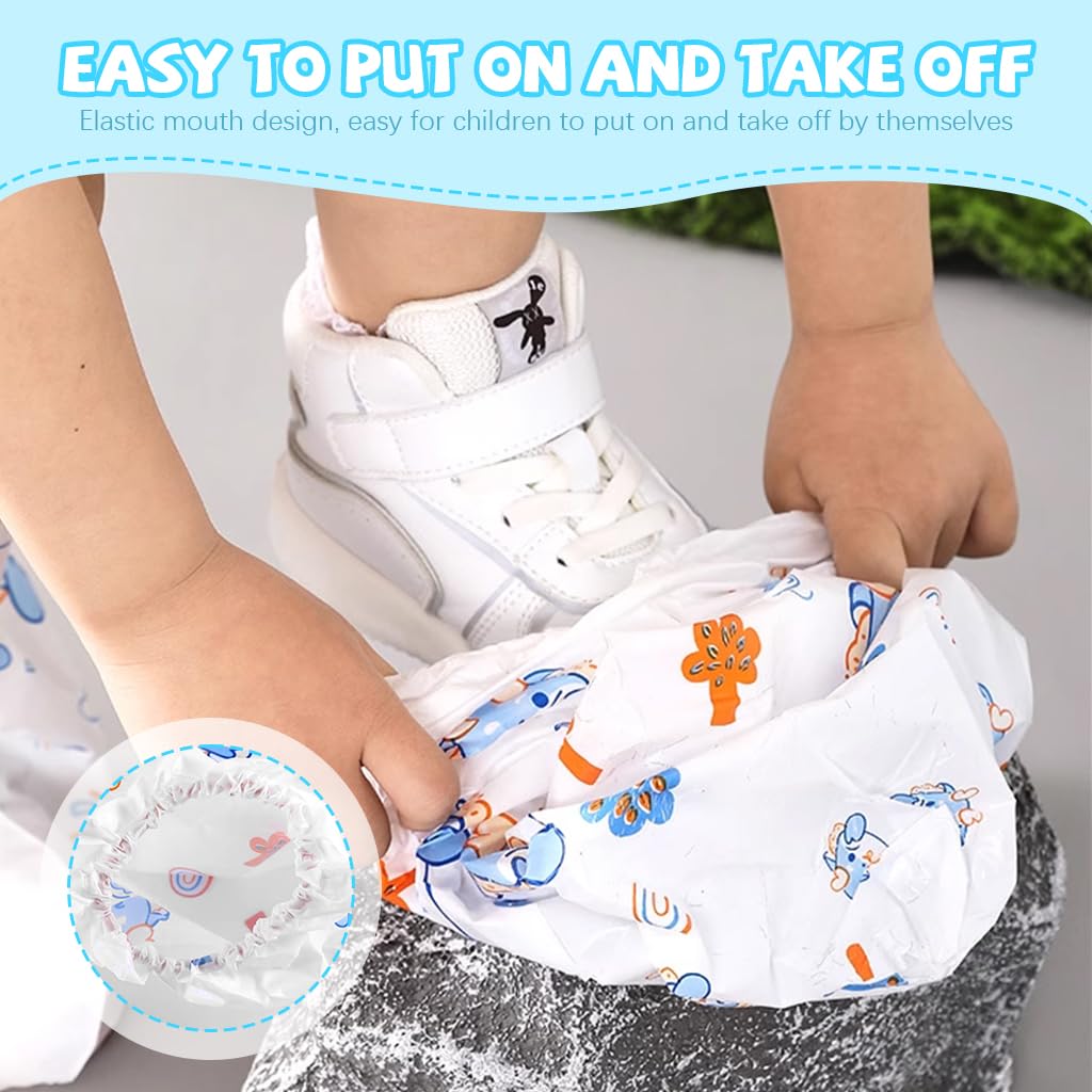 PALAY Rain Shoe Covers for Kids with Elastic Collar and Cartoon Style | 3 Pairs 28 cm Fit