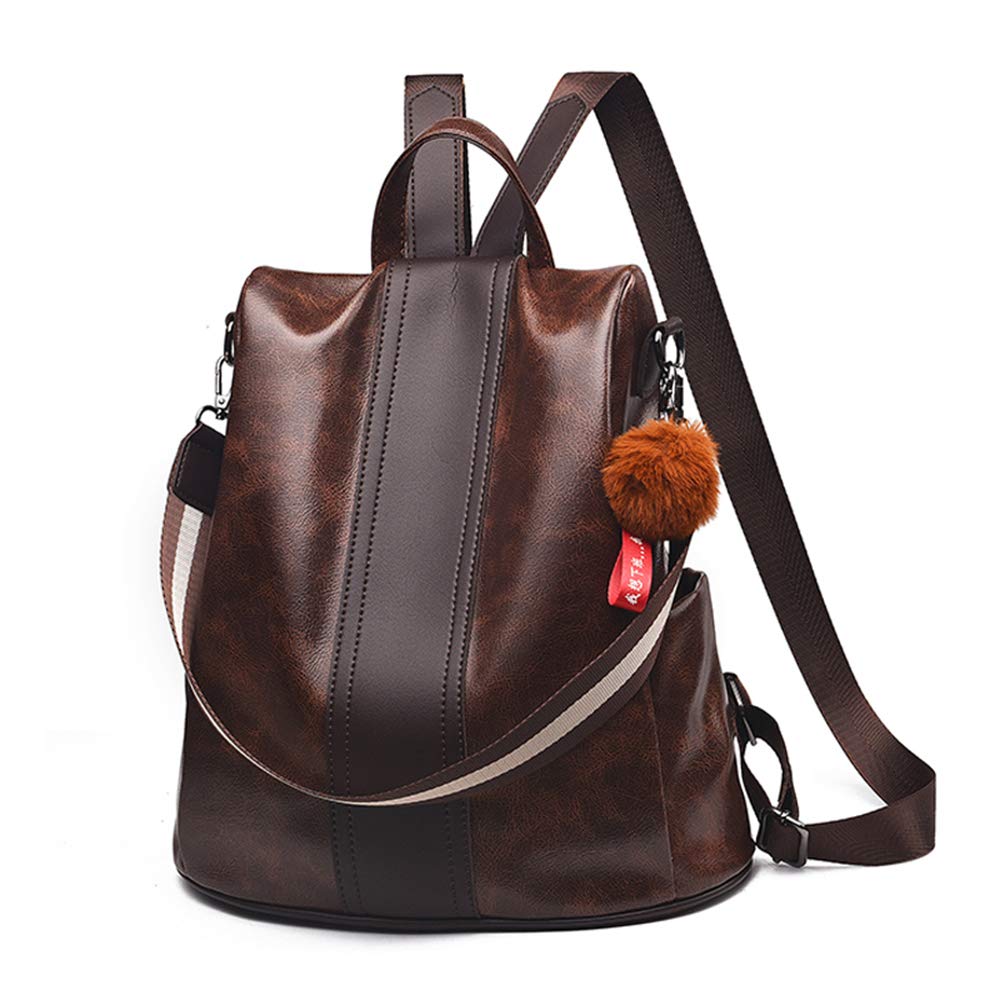 ZIBUYU Shoulder Backpack for Women with Back Zipper Design 13x5.9x13.4 in PU Leather | Coffee Brown