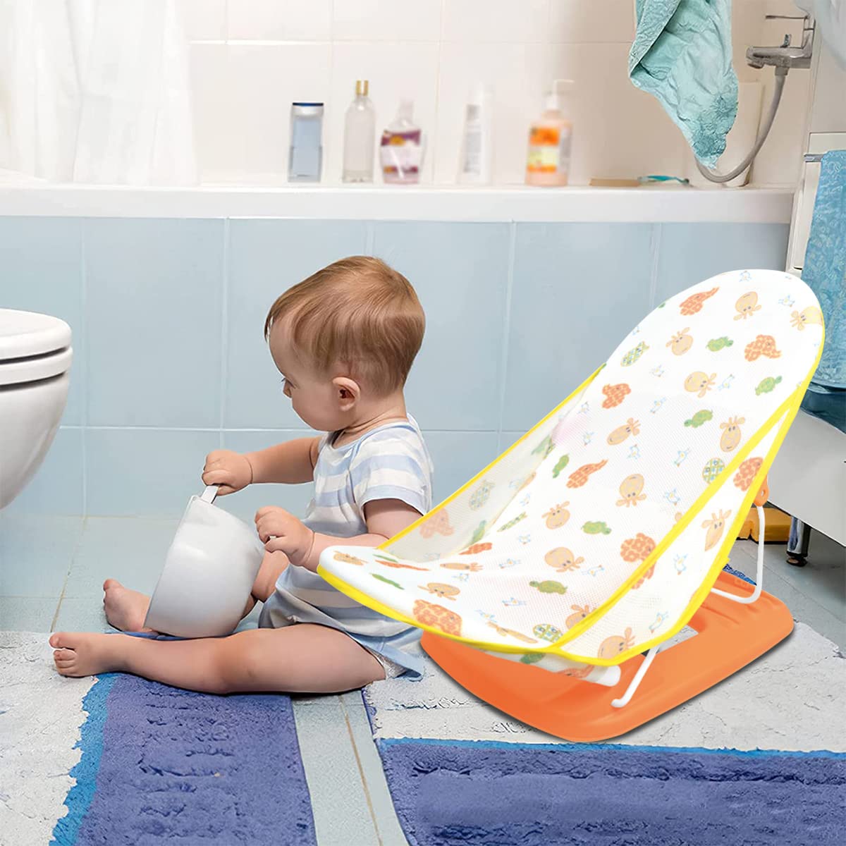 SNOWIE SOFT Baby Bath Chair for 0–2 Years with 3 Recline Heights and Soft Mesh Seat | Foldable Adjustable Bather