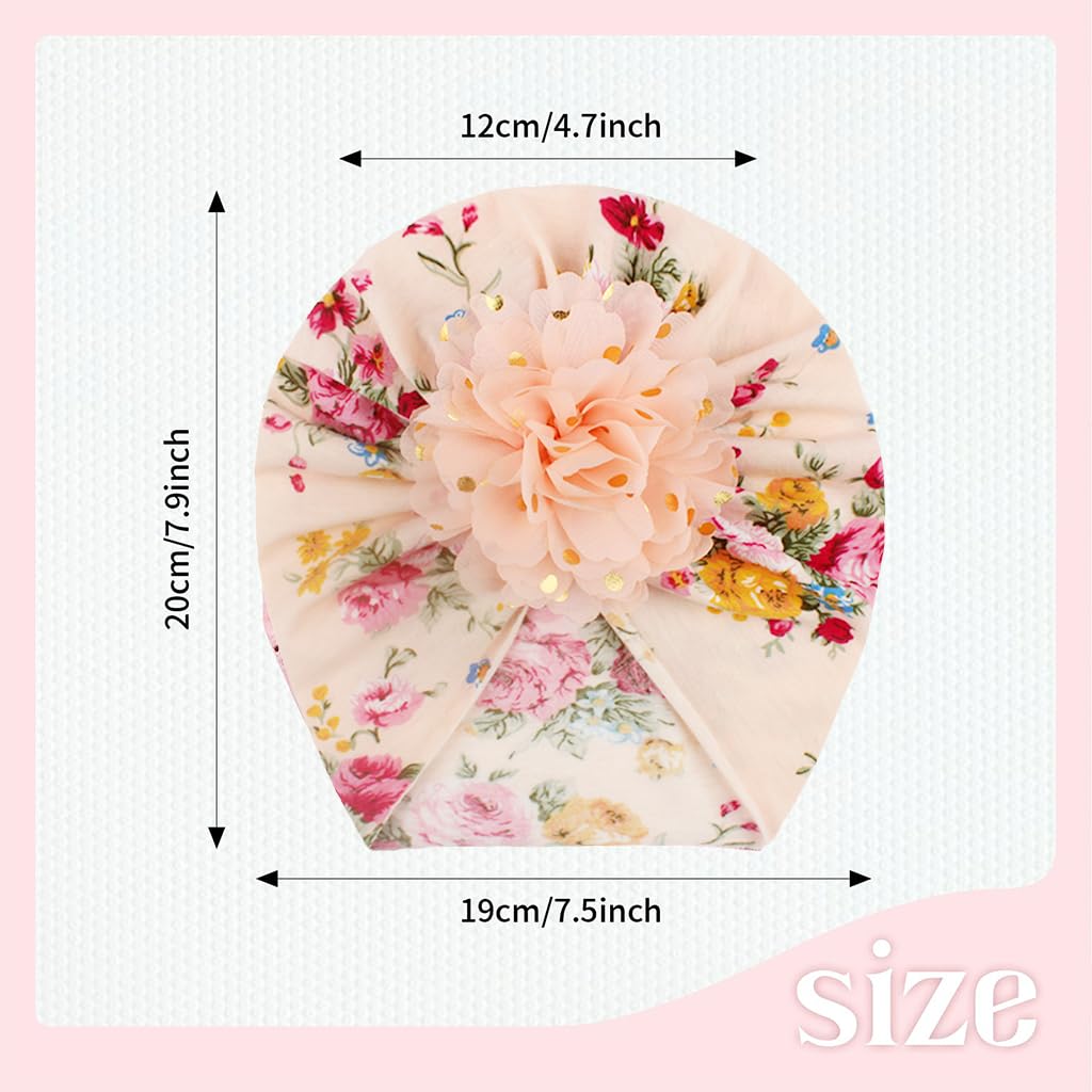 SNOWIE SOFT Turban Cap For Baby Girl,  Flower Printing Baby Cap Nylon Ventilate Kids Cap For Girls Warm Soft Baby Pullover Hat 3pcs set  Caps For Kids Beaty Baby Caps 1-2 Years Old For Kids