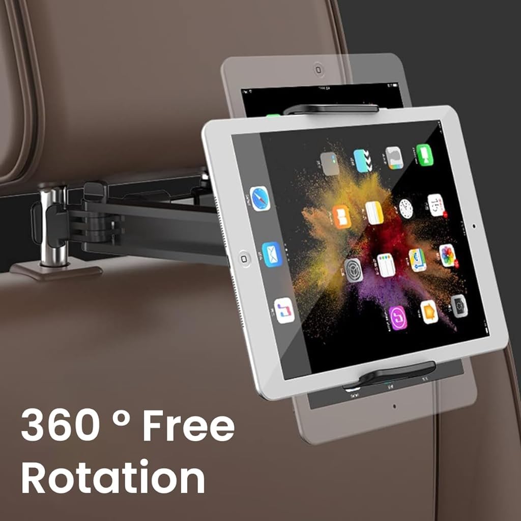 STHIRA Tablet Holder for Car Headrest with 360° Rotation and Retractable 1.9–8.7 in Arm | Ideal for Kids & Family Entertainment