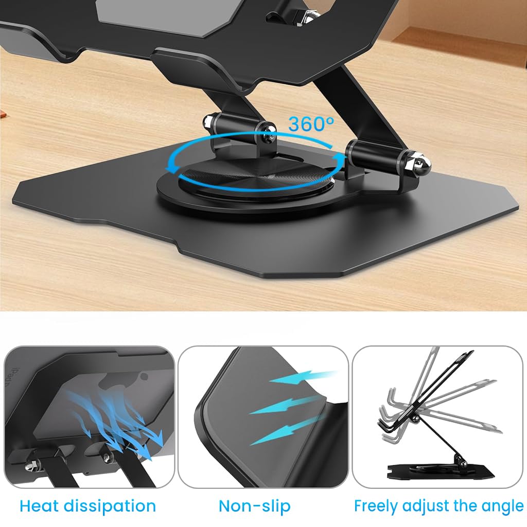 ZIBUYU Universal Metal Phone and Tablet Stand for Desk with 360° Rotation and Cooling Base | Foldable Adjustable Holder for iPhone iPad Samsung