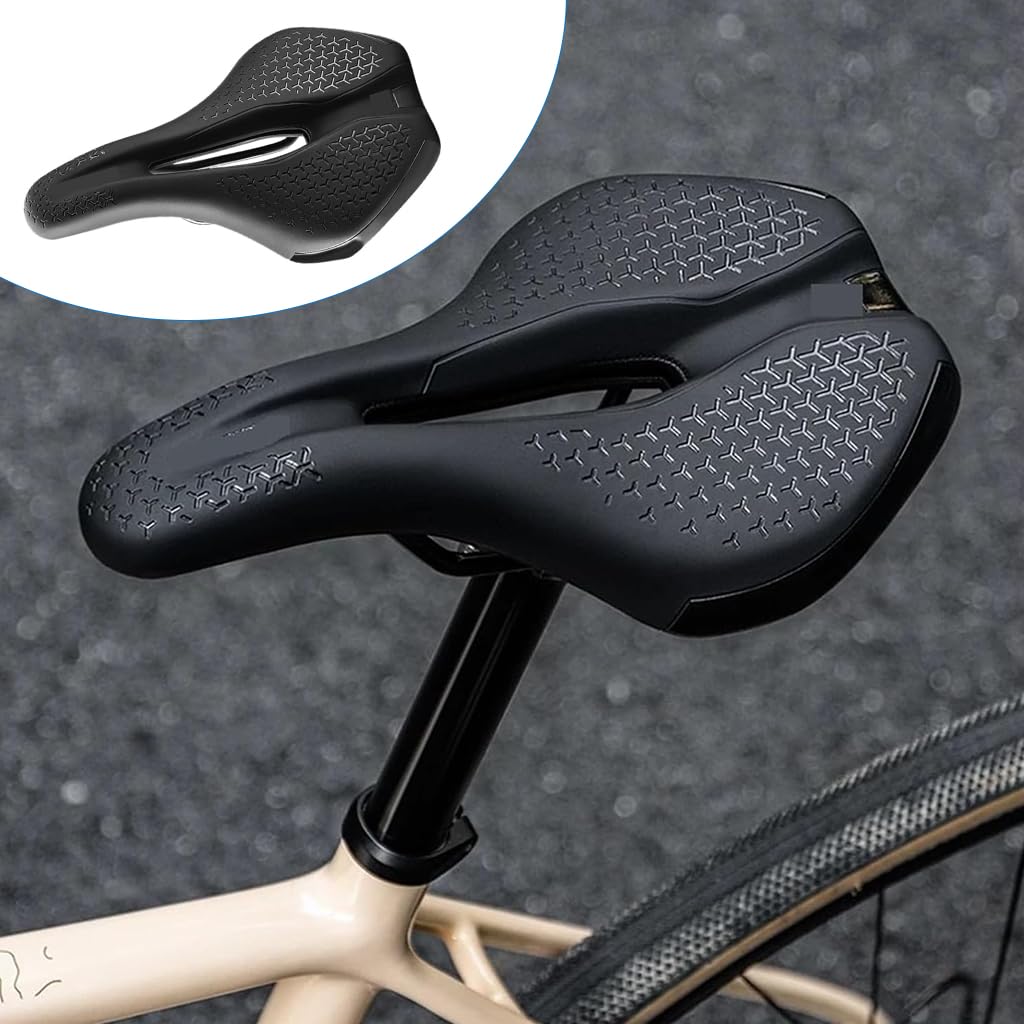 Proberos Bike Saddle for Road and MTB with Center Hollow Ventilation Channel | PU Anti-Slip Surface and Shock Absorbing Memory Foam