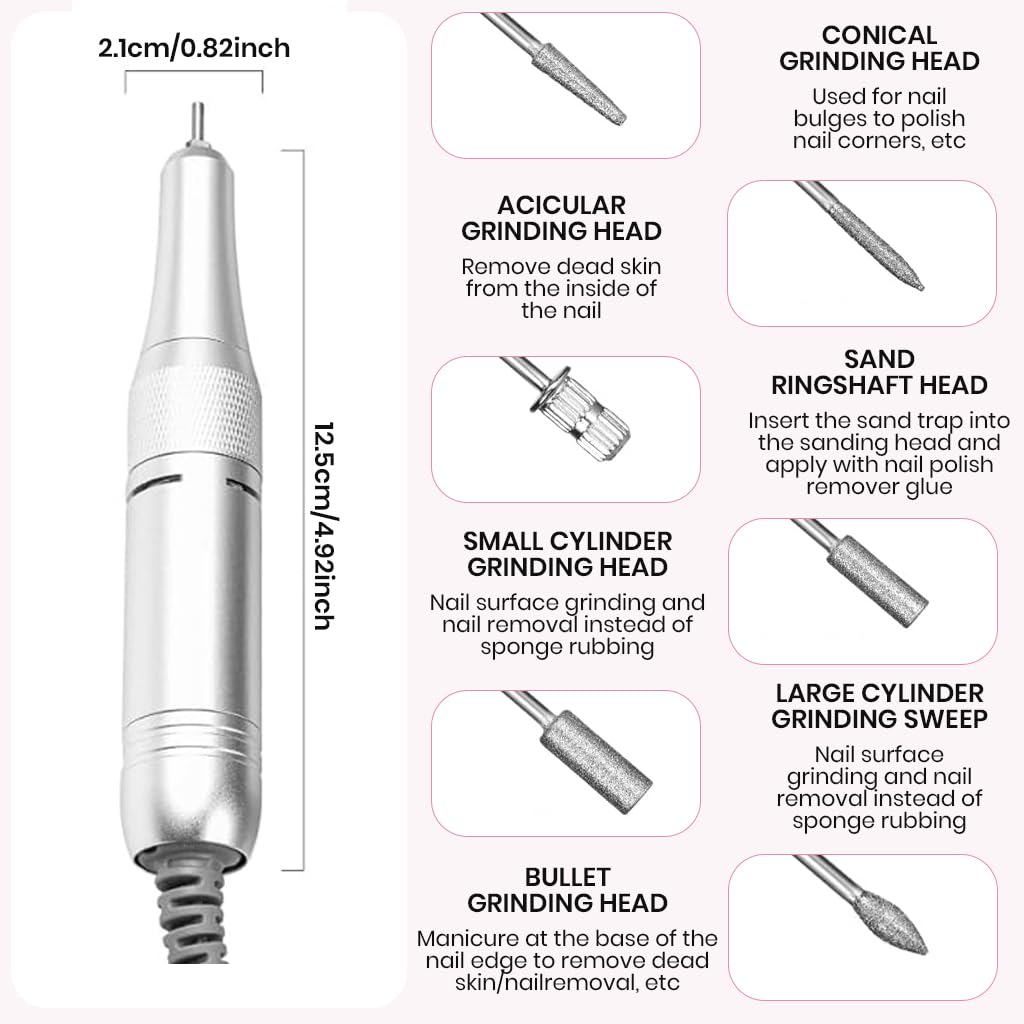 MAYCREATE Nail Drill Kit for Manicure with 6 Bits and 6 Sanding Rings | USB Rechargeable 3600mAh
