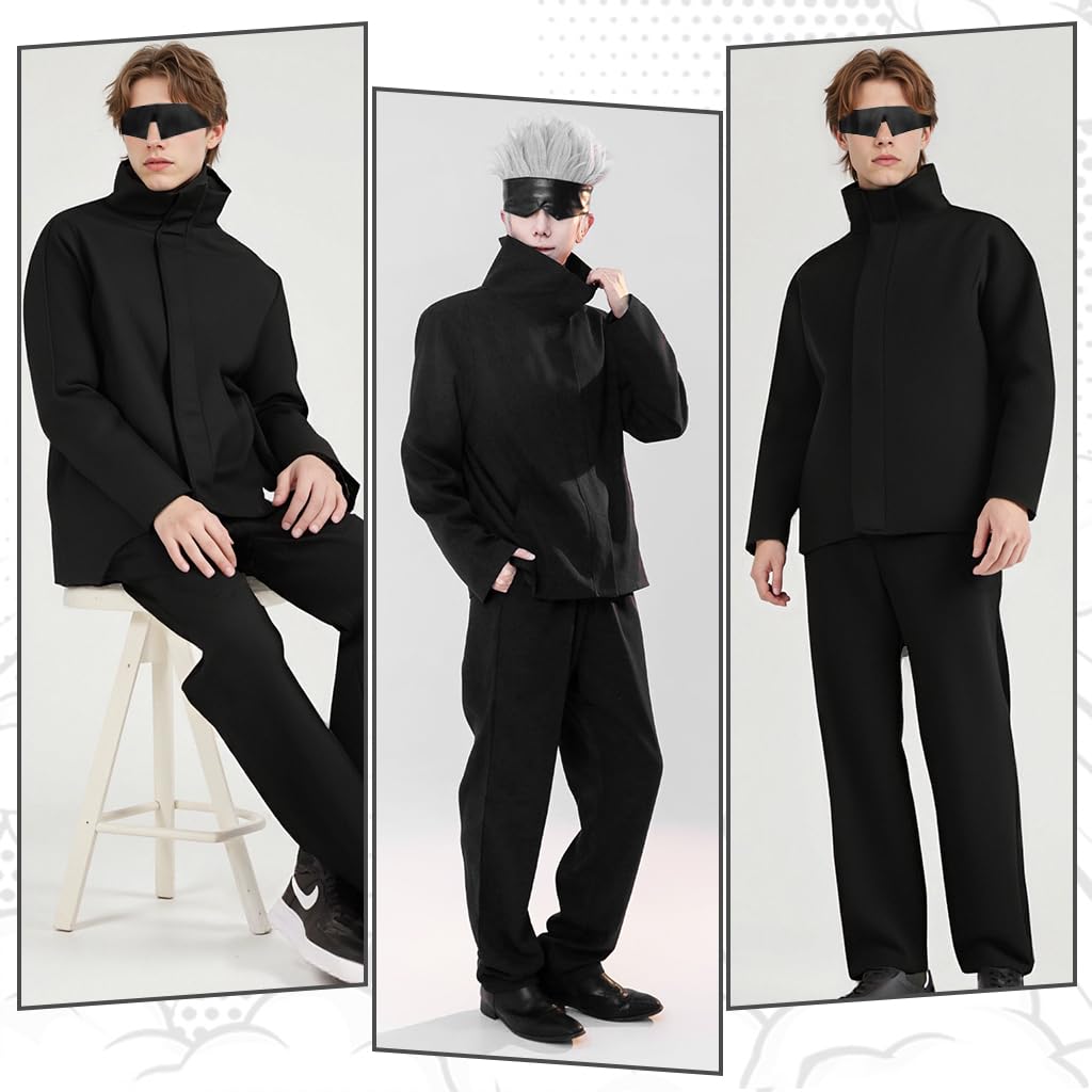 Fancyku Gojo Satoru Cosplay Costume for Men with Jacket Pants and Eye Mask | XXL Black