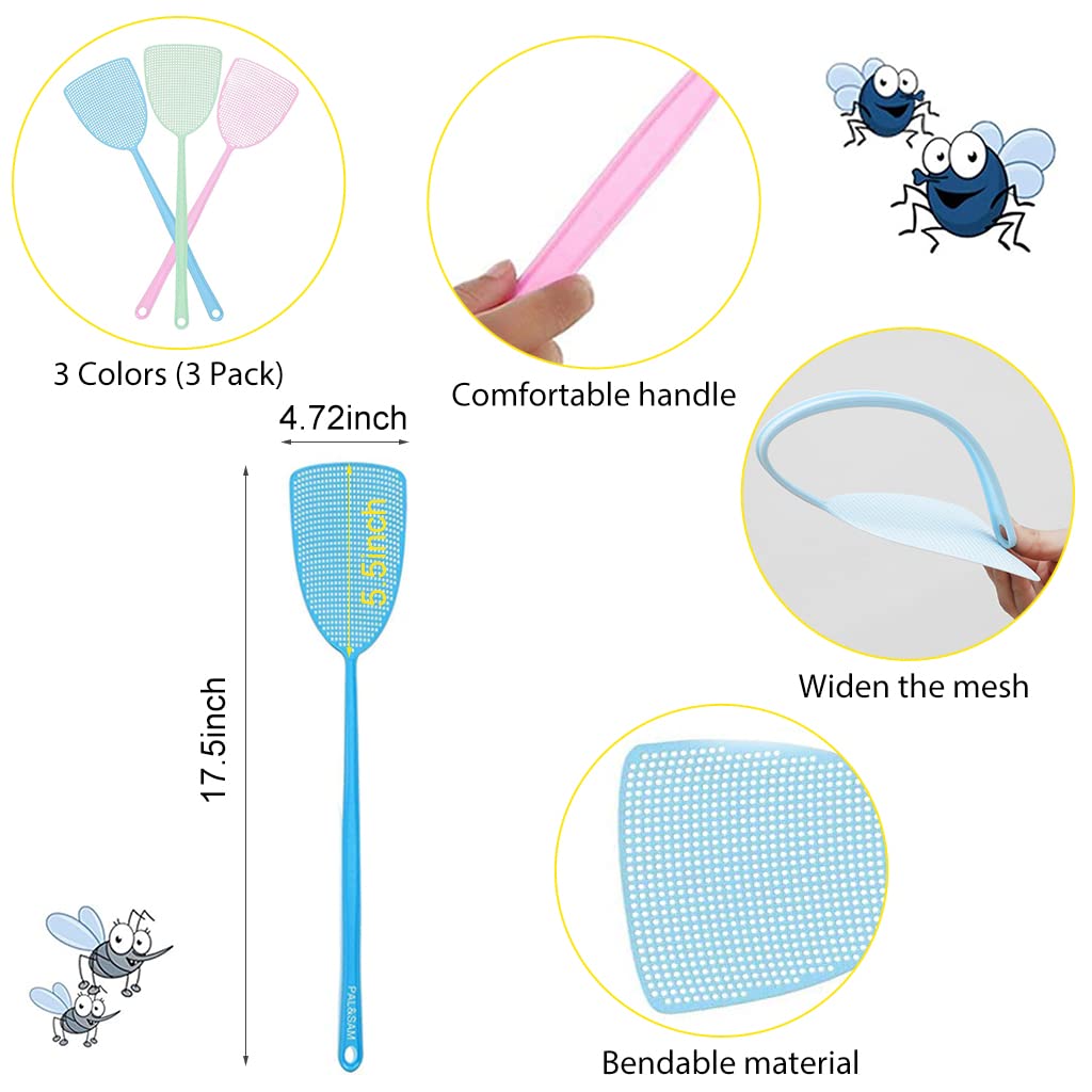 Supvox Fly Swatters for Indoor and Outdoor Use with 17.5 in Long Handle and Grid Design | 6 PCS