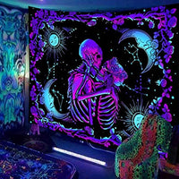 HASTHIP® UV Luminous Skull Tapestry, UV Reactive Tapestry Glow in The Dark, The Kissing Lovers Tapestry, Skeleton Wall Art for Bedroom Living Room for Room Dorm (51inch x 59inch)