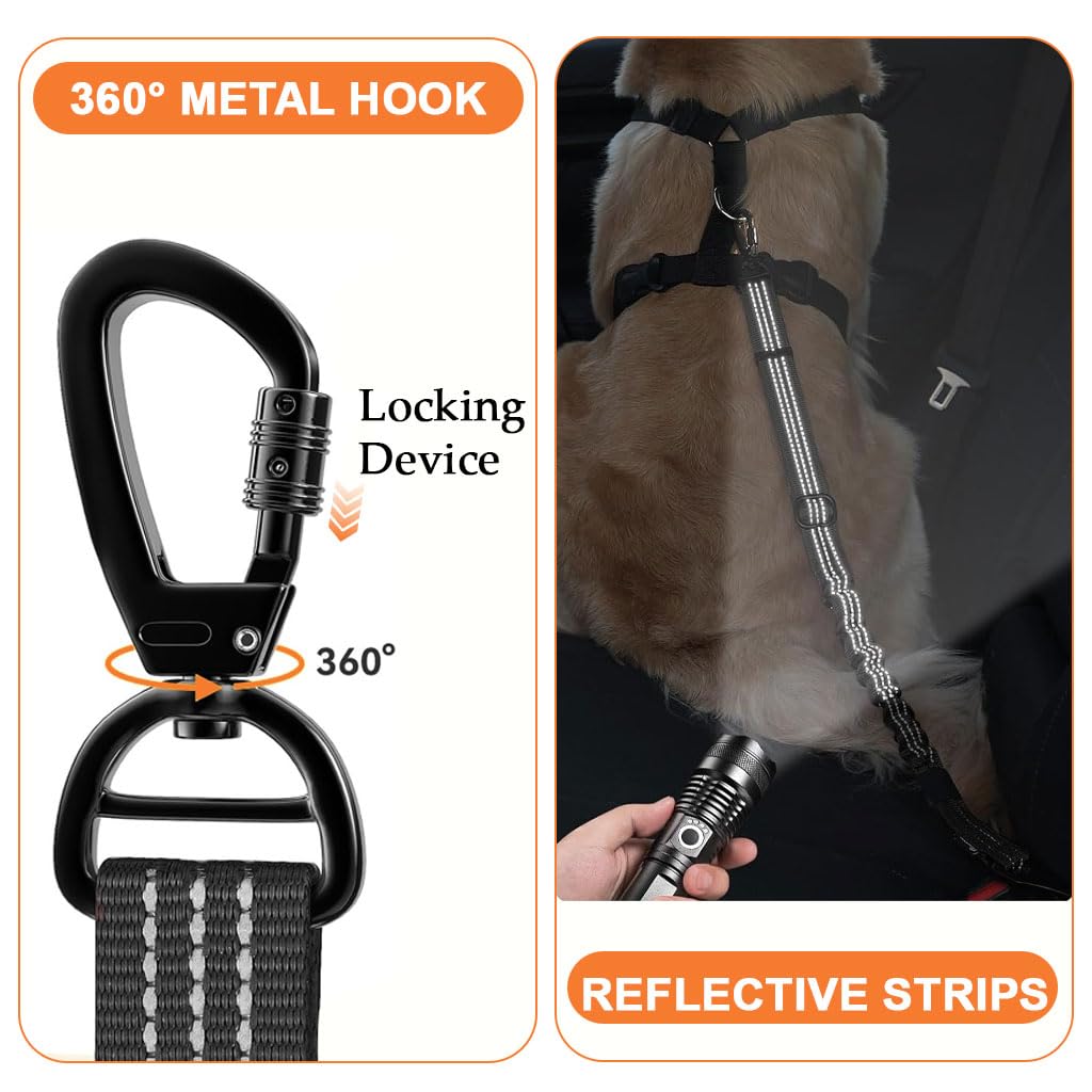 STHIRA Dog Safety Harness for Car with 360° Swivel Carabiner and 54–90 cm Bungee Strap | Reflective Nylon Strap
