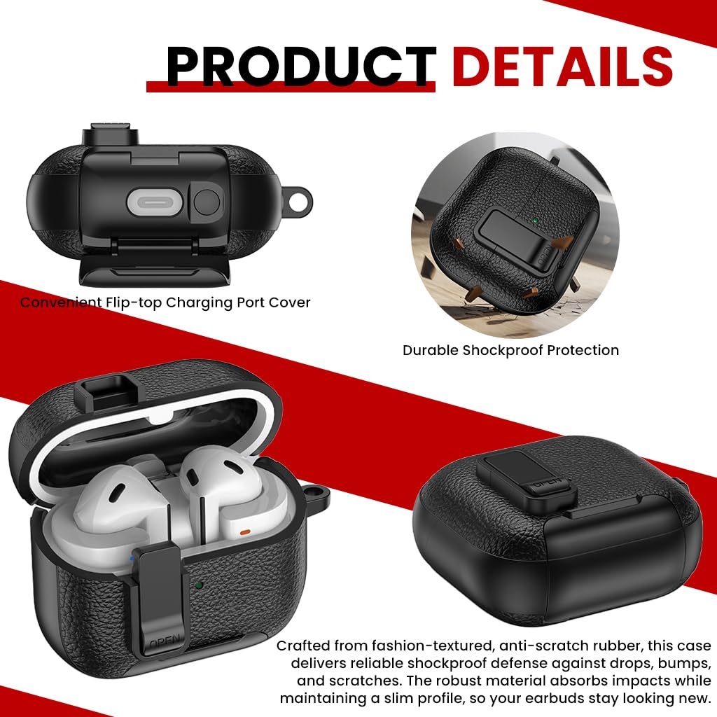 ZORBES Galaxy Buds 3 and 3 Pro Case Cover with Lock and Flip‑Up Lid | Textured Anti‑Scratch Rubber Protection