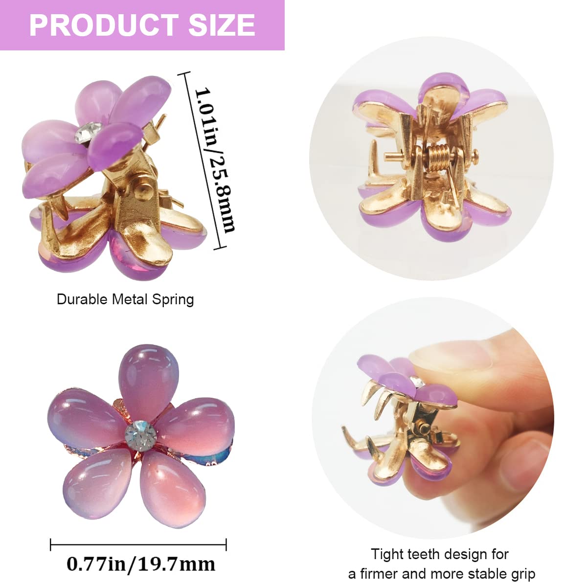 PALAY Mini Hair Clips for Women with Metal Spring Grip and 10PCS Floral Opal Design | Alloy Hair Accessories for Girls