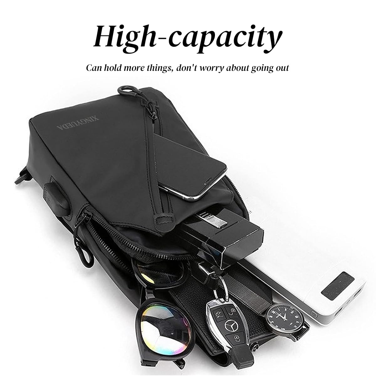 GUSTAVE Sling Bag for Men with Adjustable Strap and Anti Theft Buckle 16×7×32cm Black