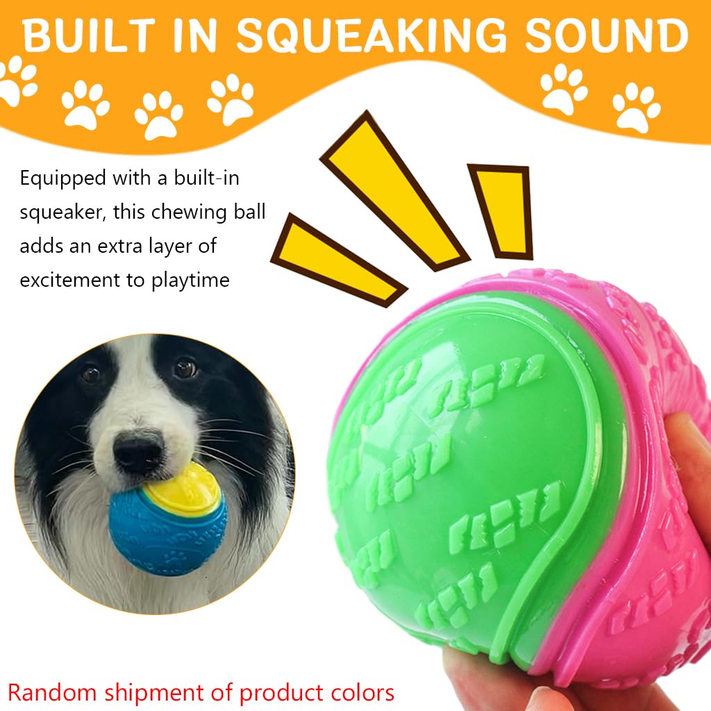 Qpets® Squeaky Toys for Dogs, 3.5'' Dog Toy Ball Soft TPR Color Interactive Dog Balls, Squeaky Dog Ball Chew Toy for Dog Molar Interactive Pet Chasing Ball Toy (Randomly Distribute Ball Colors)