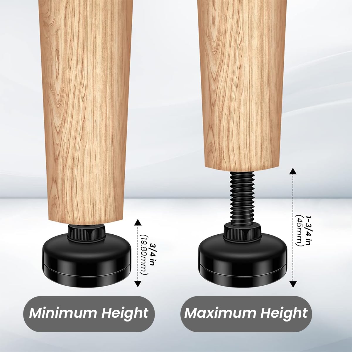 Serplex Adjustable Leveling Feet Set for Furniture Tables and Cabinets with T Nut Kit featuring 3/8 16 Thread Steel Support | 1320lb Load Capacity