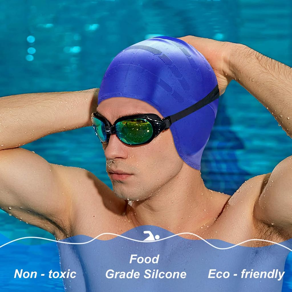 Proberos Swimming Cap for Training and Beach Use with Super Elastic Silicone Fit | Blue Unisex Design