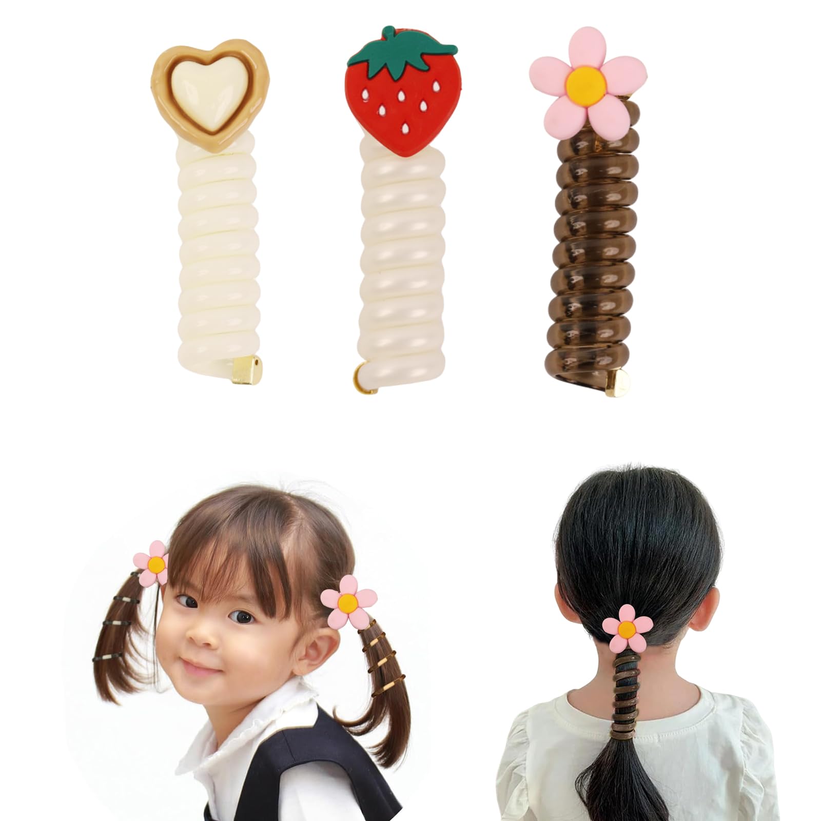 Venzina® Cute Telephone Wire Hair Band for Girls Kids Hair Accessories for Girls Braided Spiral Hair Ties for Girls Elastic Ponytail Maker Hairband Gift for Women and Girls - 3Pcs