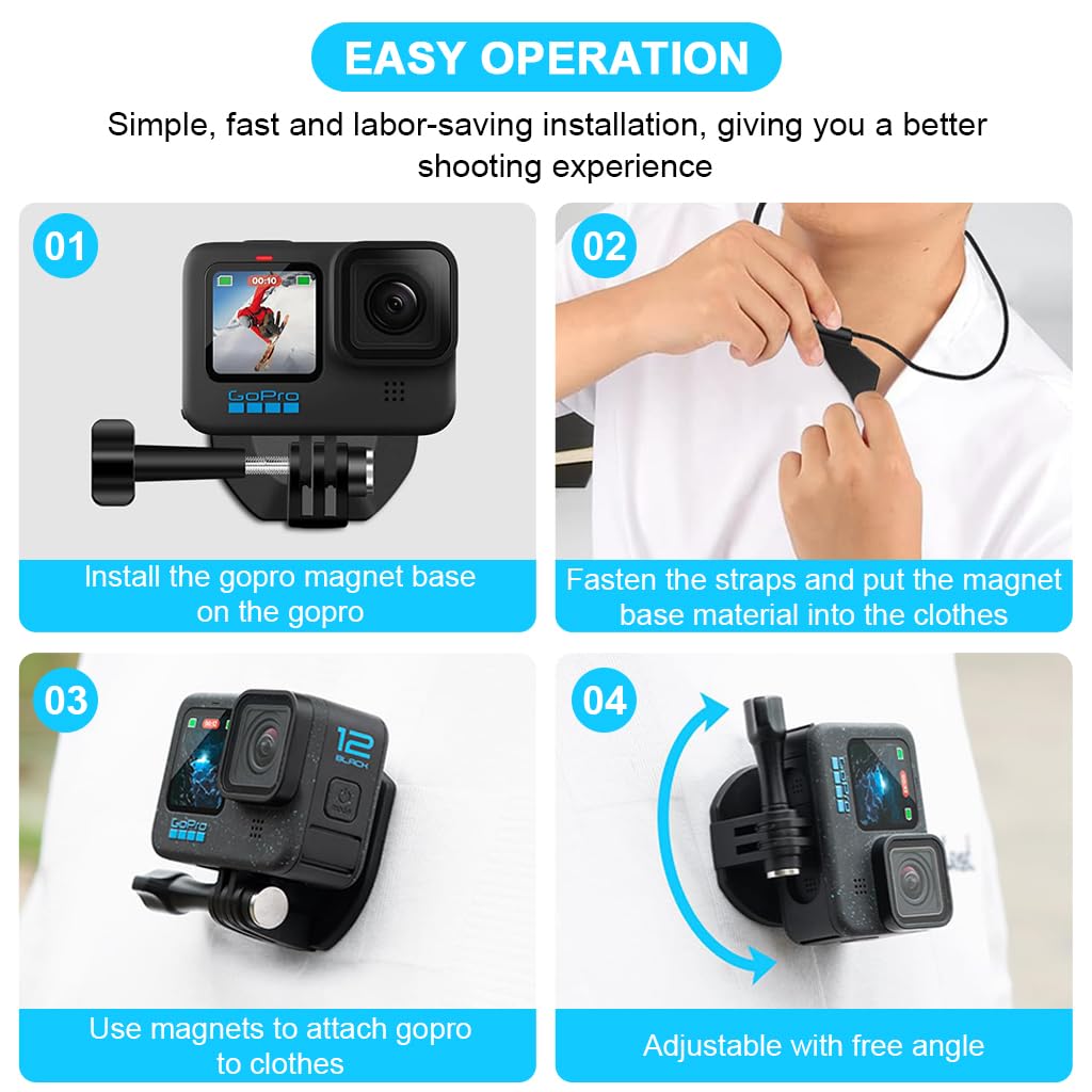 ZORBES Magnetic Action Camera Neck Mount for Hands-Free POV Filming with Adjustable Nylon Cord | Universal Compatibility and Lightweight Design