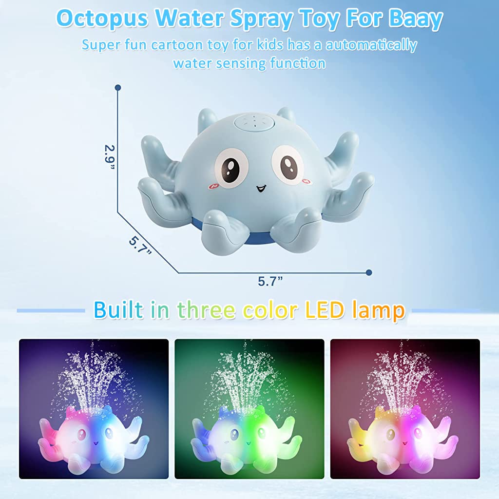 PATPAT Baby Bath Toys, Octopus Spray Toy Octopus Induction Spray Water Toys for Kids Sprinkler Toy with LED Light Up Toy Bath Toys for Baby 6 - 24 Months Bathtub Toy Gifts for Toddlers Boys Girls