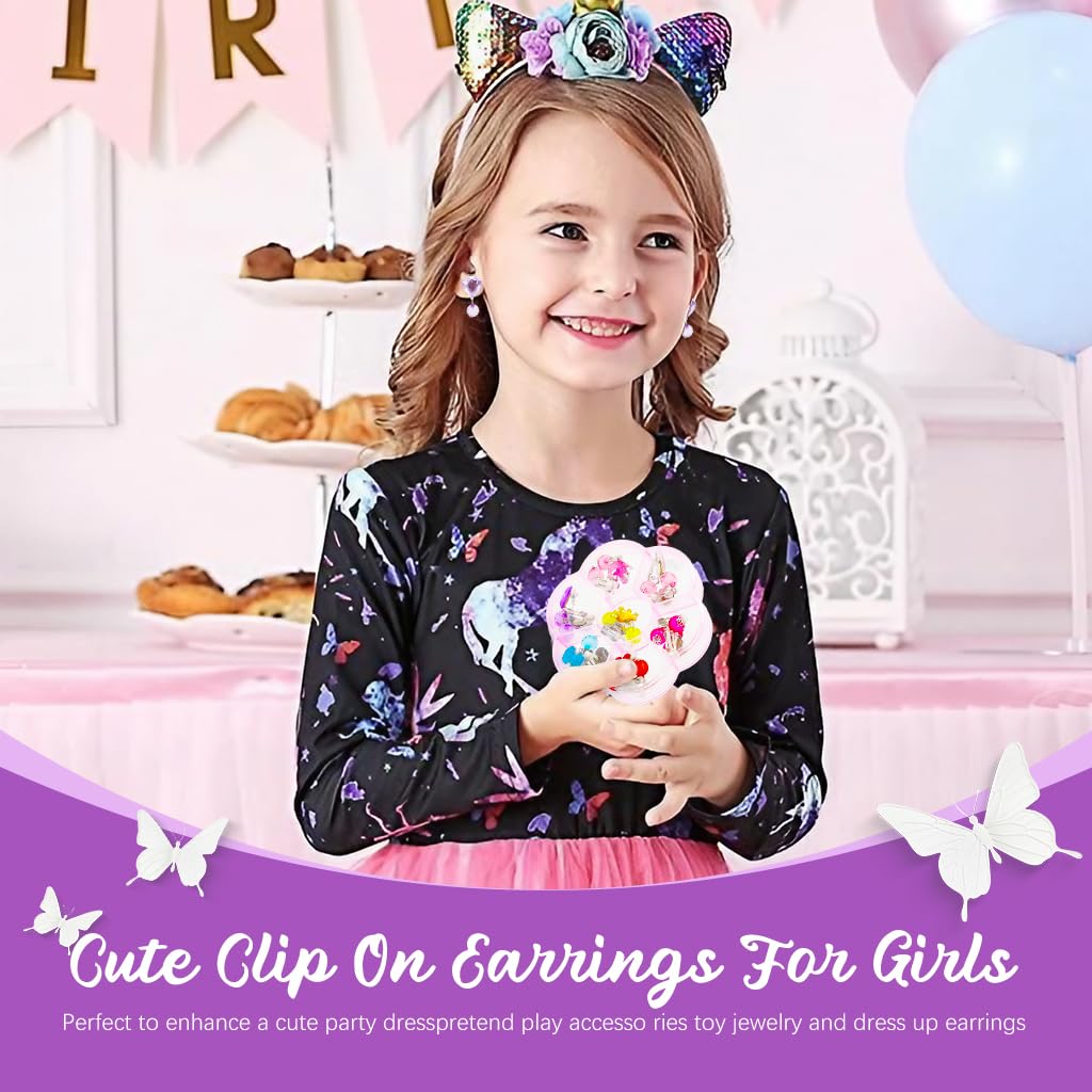 MAYCREATE Earrings for Girls featuring 7 Pairs Clip On Non Pierced Designs | Kids Party Jewelry