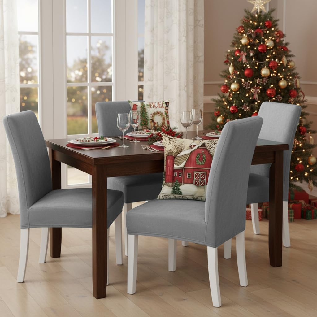 HASTHIP Dining Chair Covers for 14–18 in Seats with Non Slip Elastic Edge | Velvet Grey Set of 6