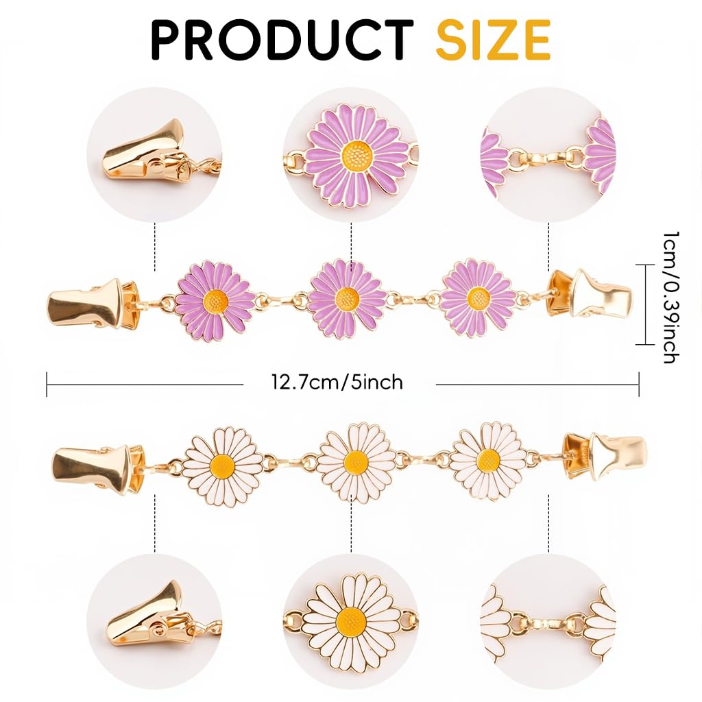 SANNIDHI Shawl Clips for Women featuring Daisy Chain Design 2Pcs in Pink and White | Multi‑Purpose Cardigan and Scarf Accessory