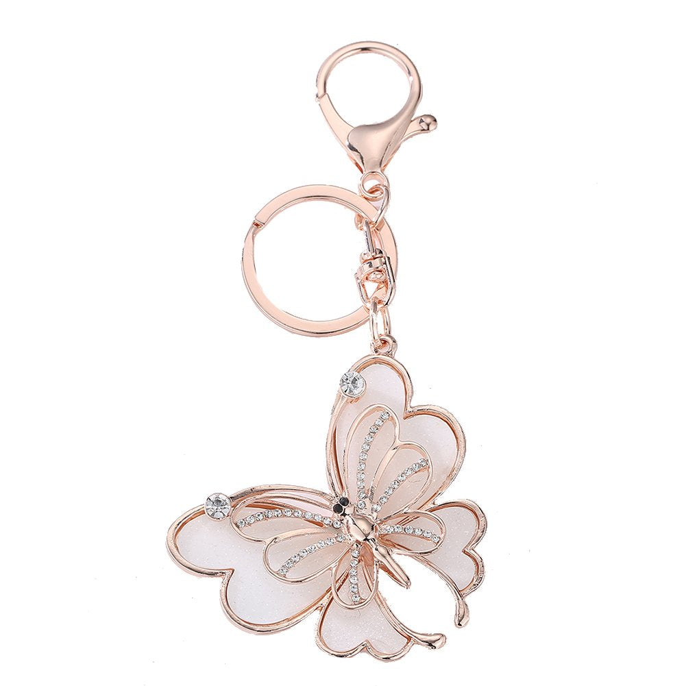 PATPAT Creative Butterfly Zinc Alloy Rhinestone Crystal Purse Bag Key Chain Ring for Men and Women