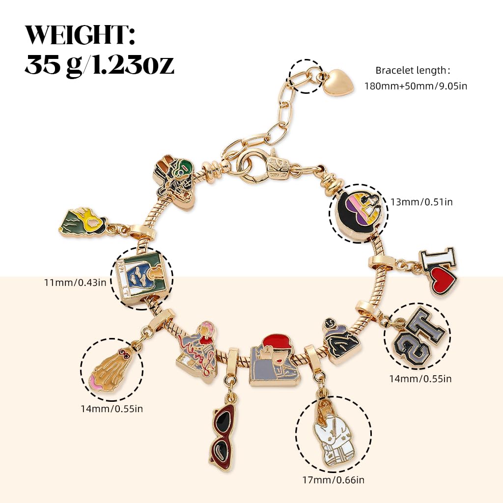 Taylor Bracelet for Women featuring Adjustable Clasp and Gold Alloy Charms | Gift for Music Fans