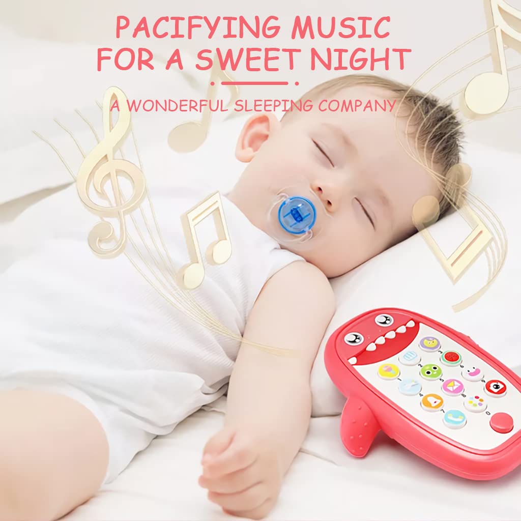 PATPAT Cartoon Teether Shark Toy Phone for Babies with 12 Sound Buttons and Glow Light | Food Grade Silicone Interactive Music Toy