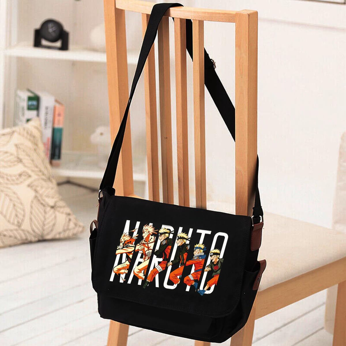 Fancyku Naruto Anime Sling Bag for Travel and Daily Use with Multiple Pockets 33x13x26cm | Canvas Messenger Bag for Men and Women