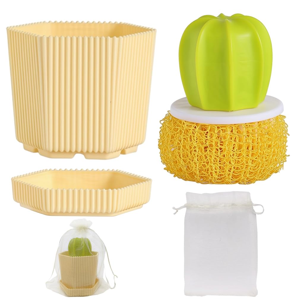 Supvox Kitchen Pot Cleaning Brush with Cactus Handle and Drip Tray | Non Abrasive PP Scrubber