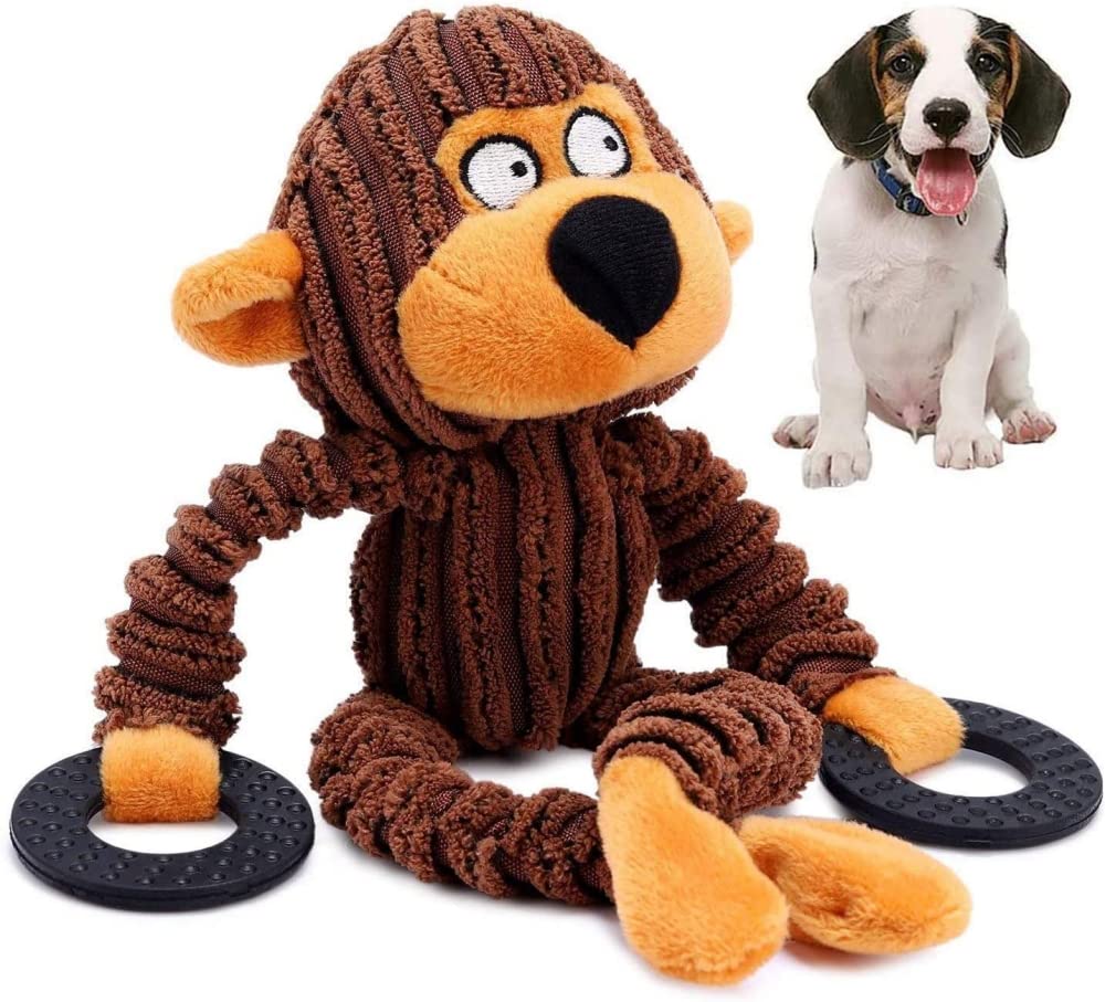 Qpets® Puppy Toy Cute Fawn Natural Puppy Chew Toys Accessories for Teething Small Medium Dogs Durable Dog Chew Teether Toy Plush Cute Animals Pet Toy Dog Toys for Puppies(Monkey)