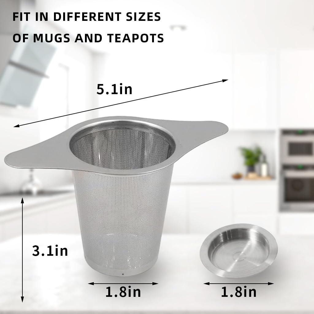 Supvox Tea Infuser for Loose Leaf Brewing with Lid and Dual Handles 5.1 in Stainless Steel Mesh | Fits Cups and Teapots