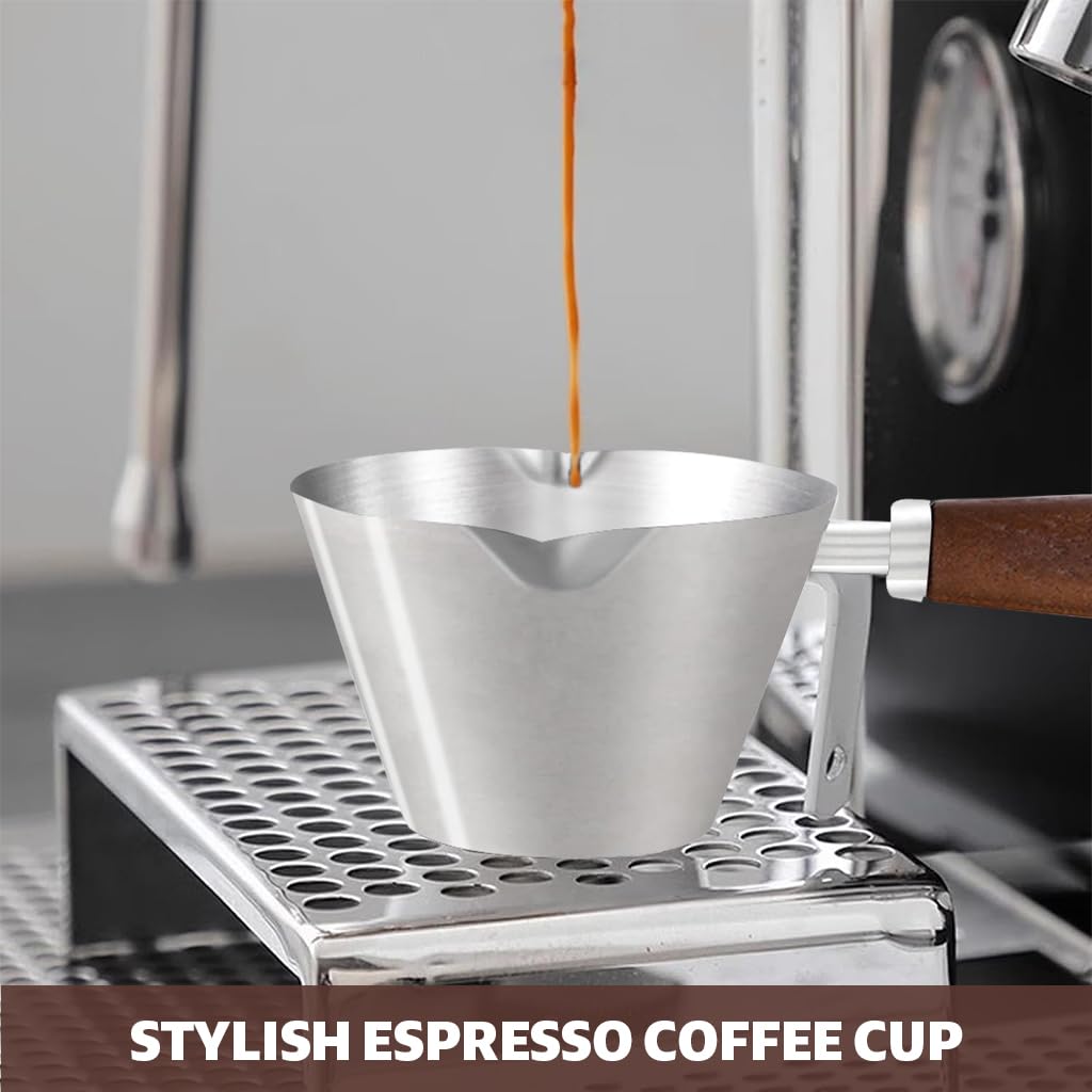 Supvox Espresso Coffee Cup 90ml for Brewing and Measuring with Dual-way V-nozzle | Brushed Stainless Steel and Wooden Handle