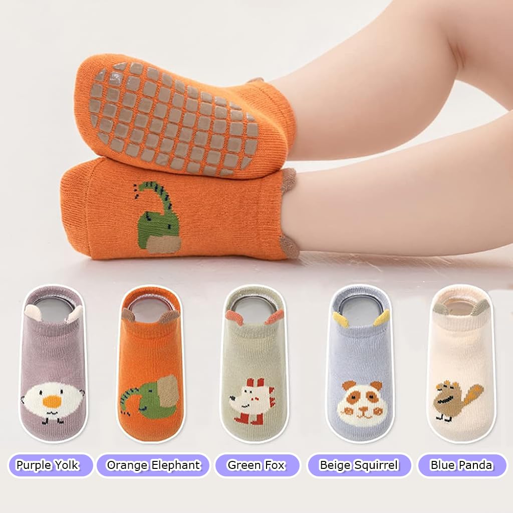 SNOWIE SOFT® 5 Pairs Baby Socks Set, Antislip Socks for New Born Baby 1-3 Years, Non Slip Grip Ankle Socks with Non Skid Soles for Infants Socks for Toddler Girls Boys 12-36 Month Baby Shower Gifts