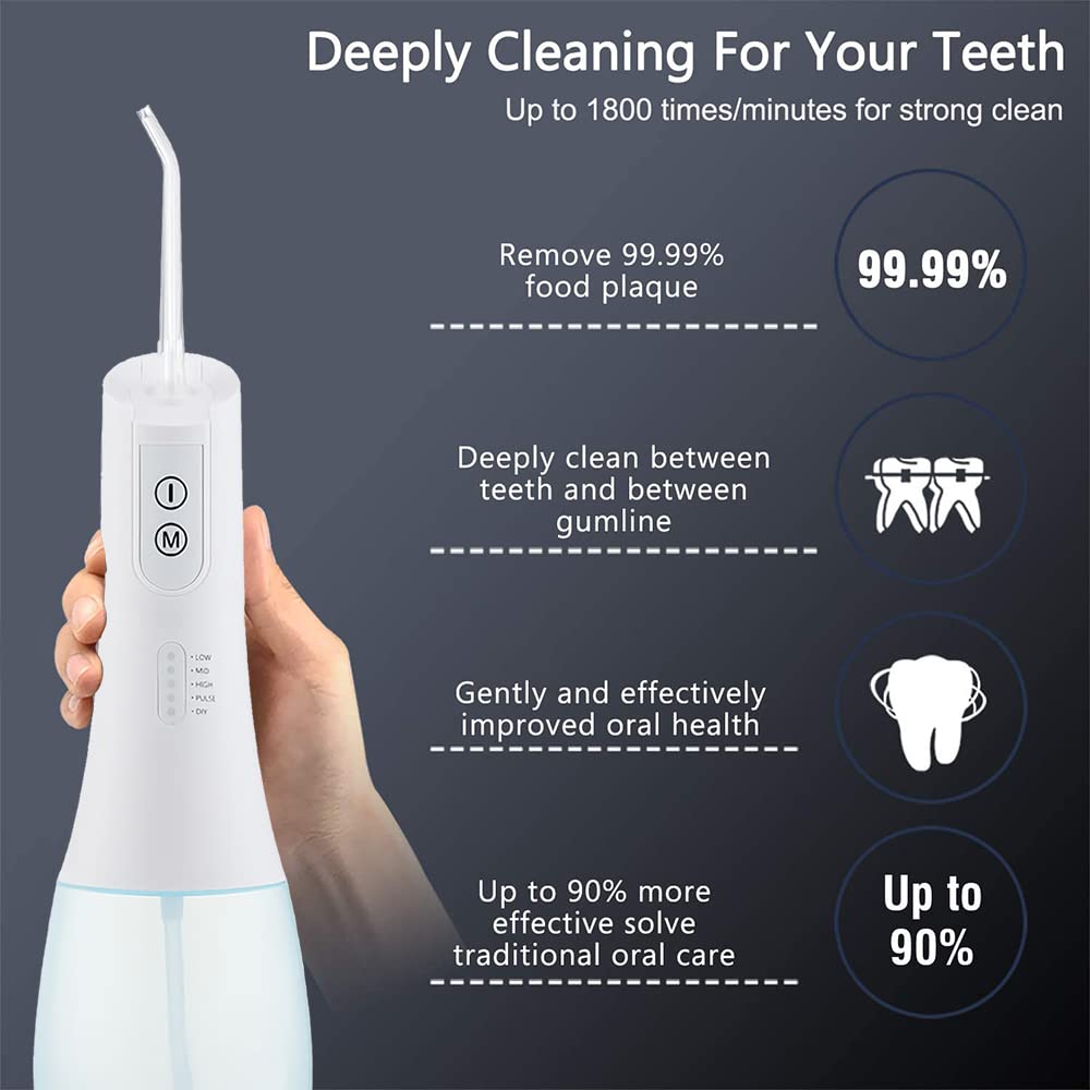 HANNEA Flosser for Teeth Portable Dental Flosser for teeth Oral Care for Braces Bridges, Rechargeable IPX7 Waterproof and 5 Modes, 400ML Water Flosser for Home Travel