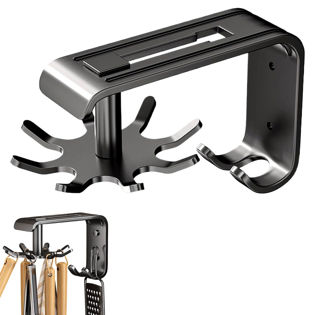 Supvox Kitchen Wall Hook for Space Saving Storage with 360° Rotating 8 Hook Rack | Carbon Steel