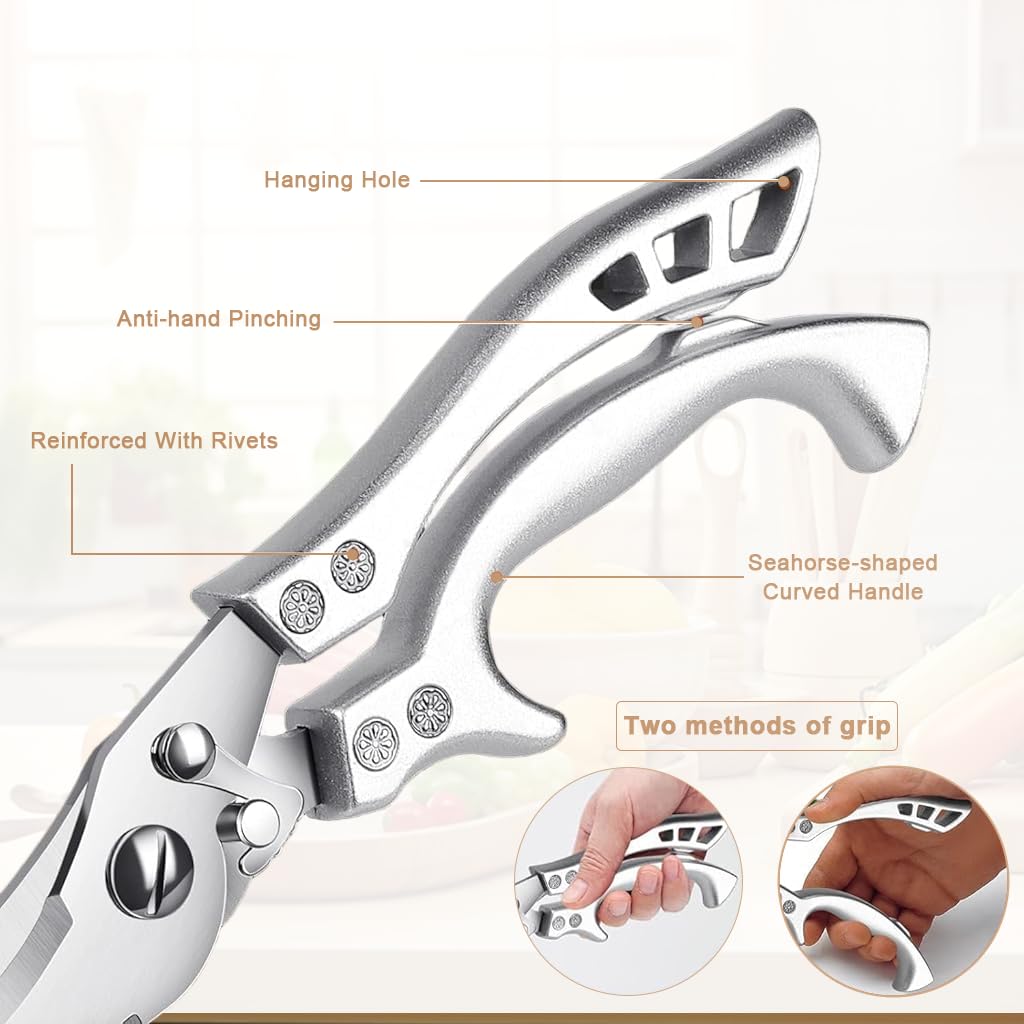 Supvox Kitchen Shears for Meat and Vegetables with Ergonomic Anti Slip Grip | Stainless Steel 3 in 1 Utility Scissors
