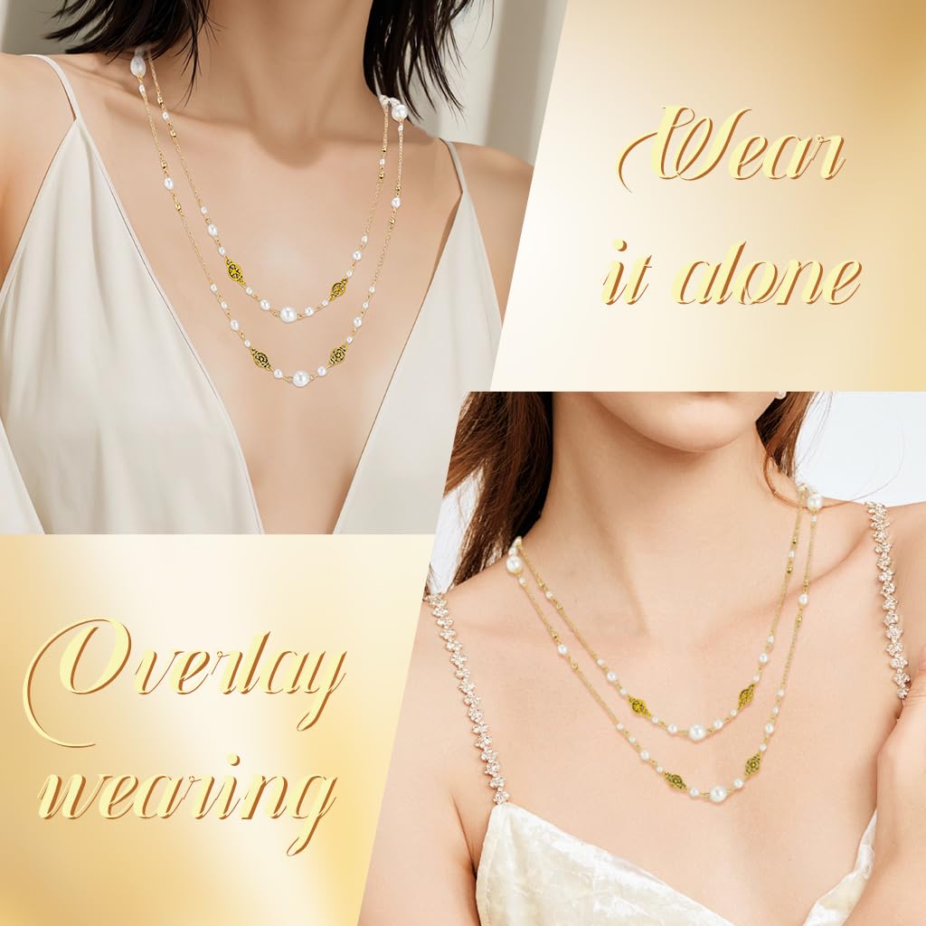 SANNIDHI Necklace for Women featuring Layered Long Pearl Chain in Gold Tone | Elegant Jewelry Gift