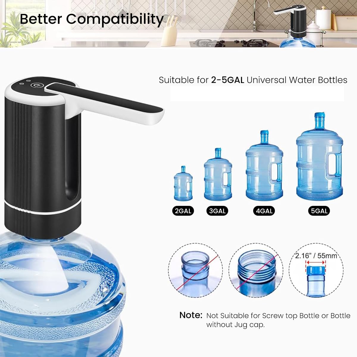 ZORBES Automatic Water Dispenser Pump for 5 Gallon and 20 Litre Bottles with USB Rechargeable Battery