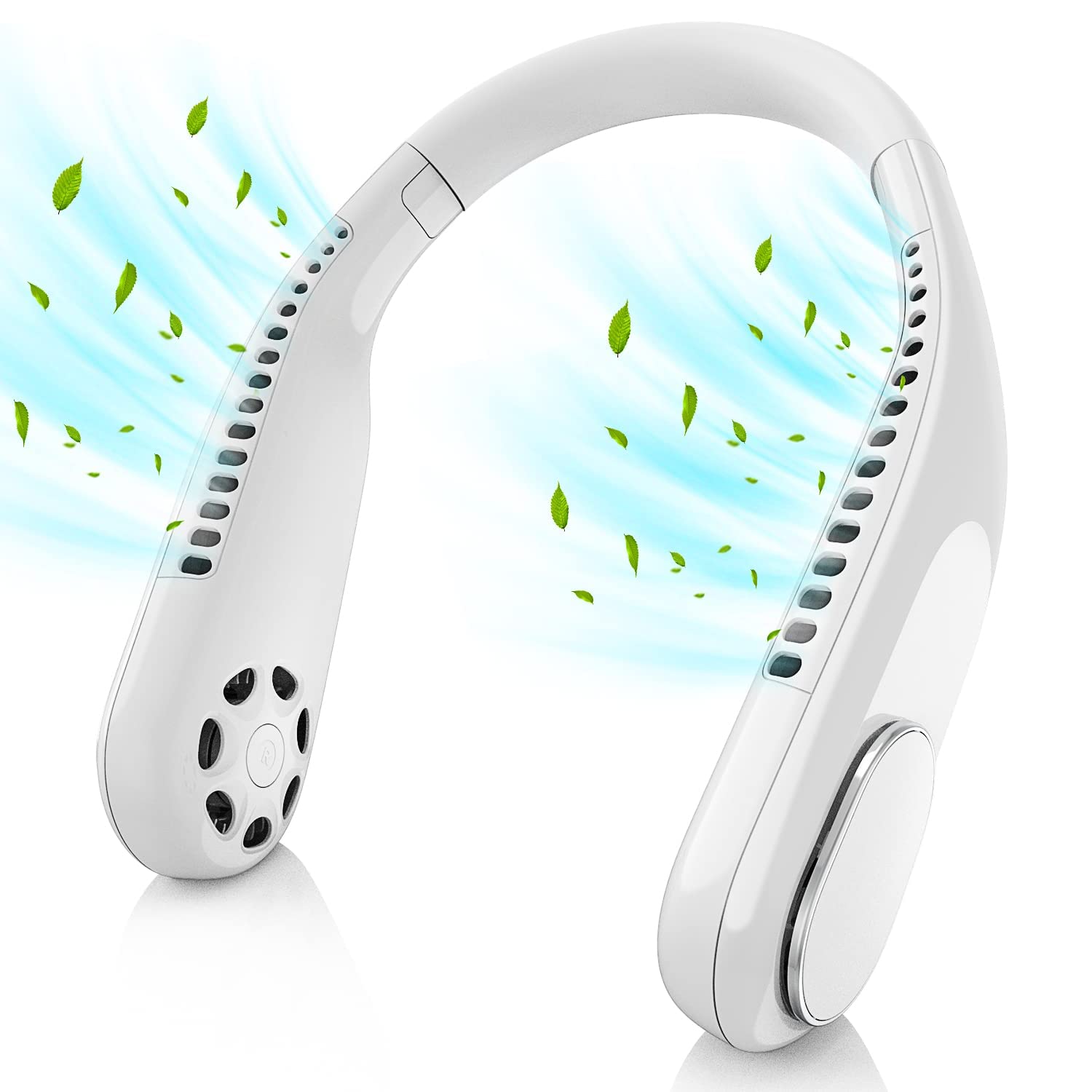 HASTHIP® Portable Neck Fan Bladeless, 4000mAh Hands-Free USB Rechargeable Fan with 3 Speeds Change & 360° Twist, Lightweight Silicone Neck Cooling Fan for Travel, Walking, Commuting, Indoor Use, White