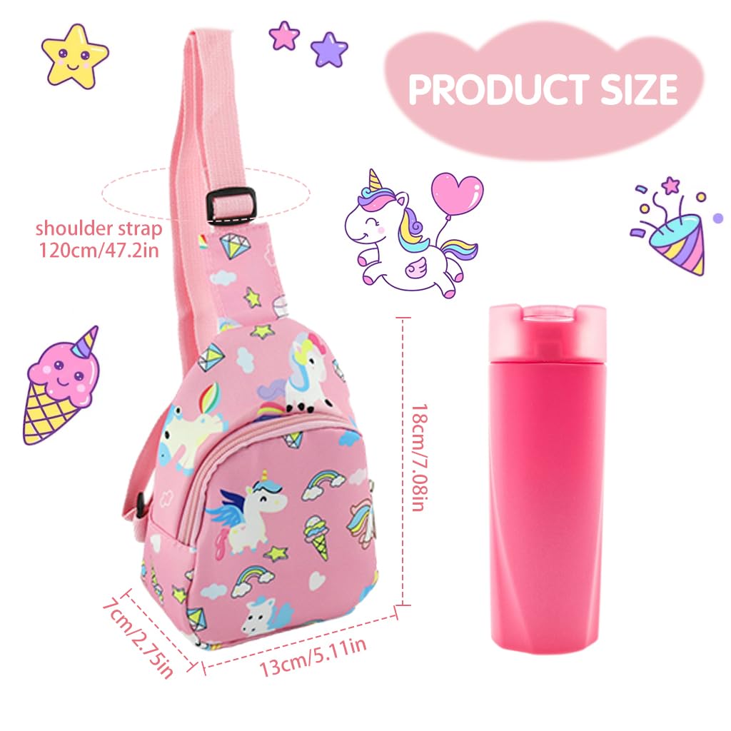 PALAY® Kids Chest Bag Pink Unicorn Chest Bag for Kids Outdoor Travel Bag Cartoon Print Nylon Crossbody Bag for Kids Snack Bag Shoulder Bag for Girls