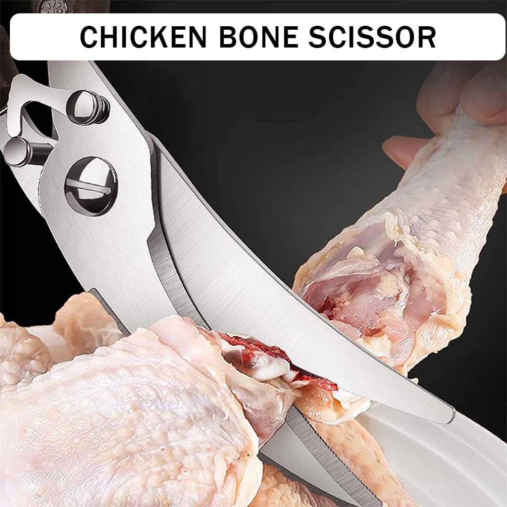 Supvox Kitchen Meat Scissors for Poultry and Fish with Serrated Edge & Spring-Loaded Handles