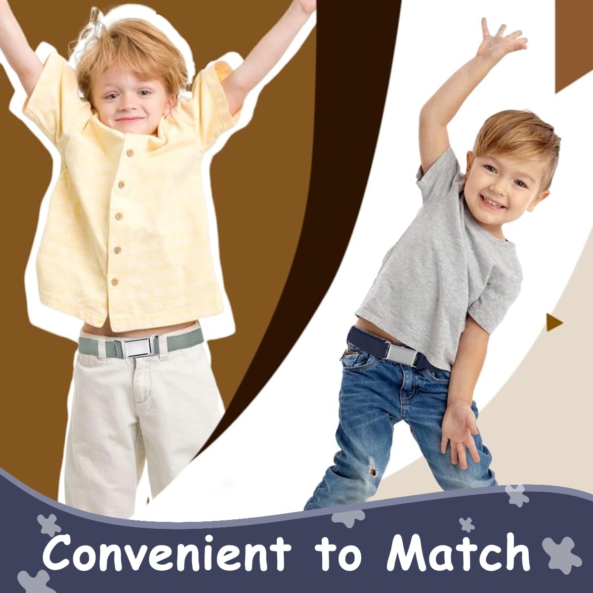 GUSTAVE Kids Belt for Boys and Girls featuring Adjustable Silver Buckle | 2pcs Elastic Grey and Navy Blue Set