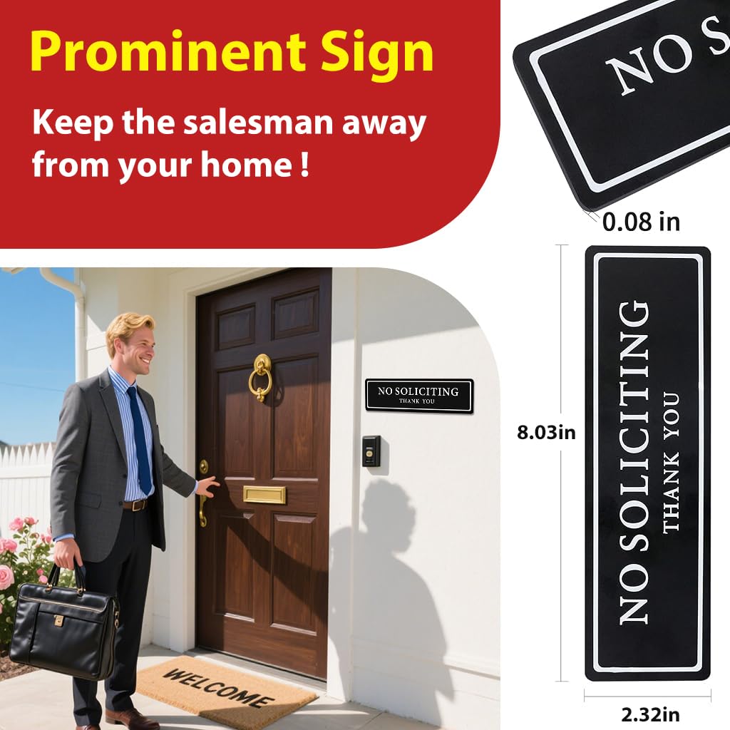 OFIFO No Soliciting Thank You Sign for Office with Self Adhesive Backing 20.5x6cm | Black Acrylic