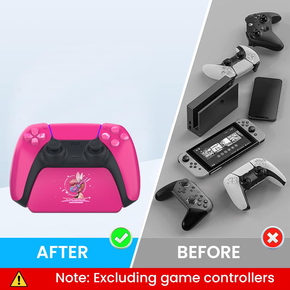 ZORBES Pink Controller Display Stand Anti-Slip ABS Controller Holder for PS5 Desk PS5 Controller Holder with Decorative Cartoon Sticker PS5 Accessory