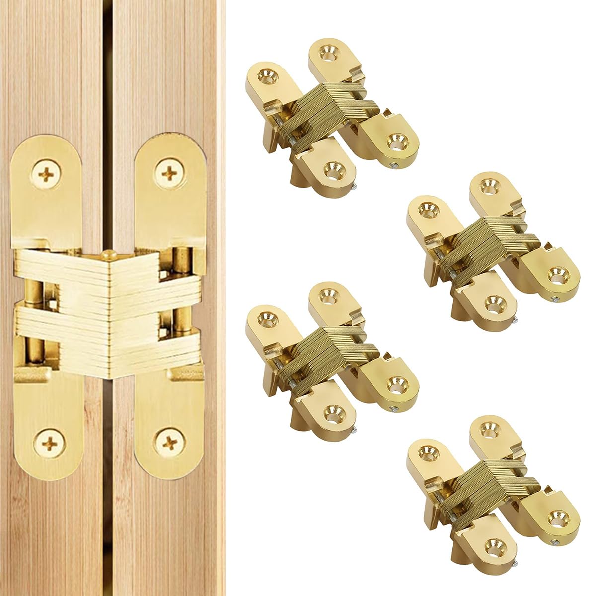 Serplex Door Hinges for Wooden Cabinets and Closets featuring Embedded Concealed Design | 4Pcs Zinc Alloy Golden Set