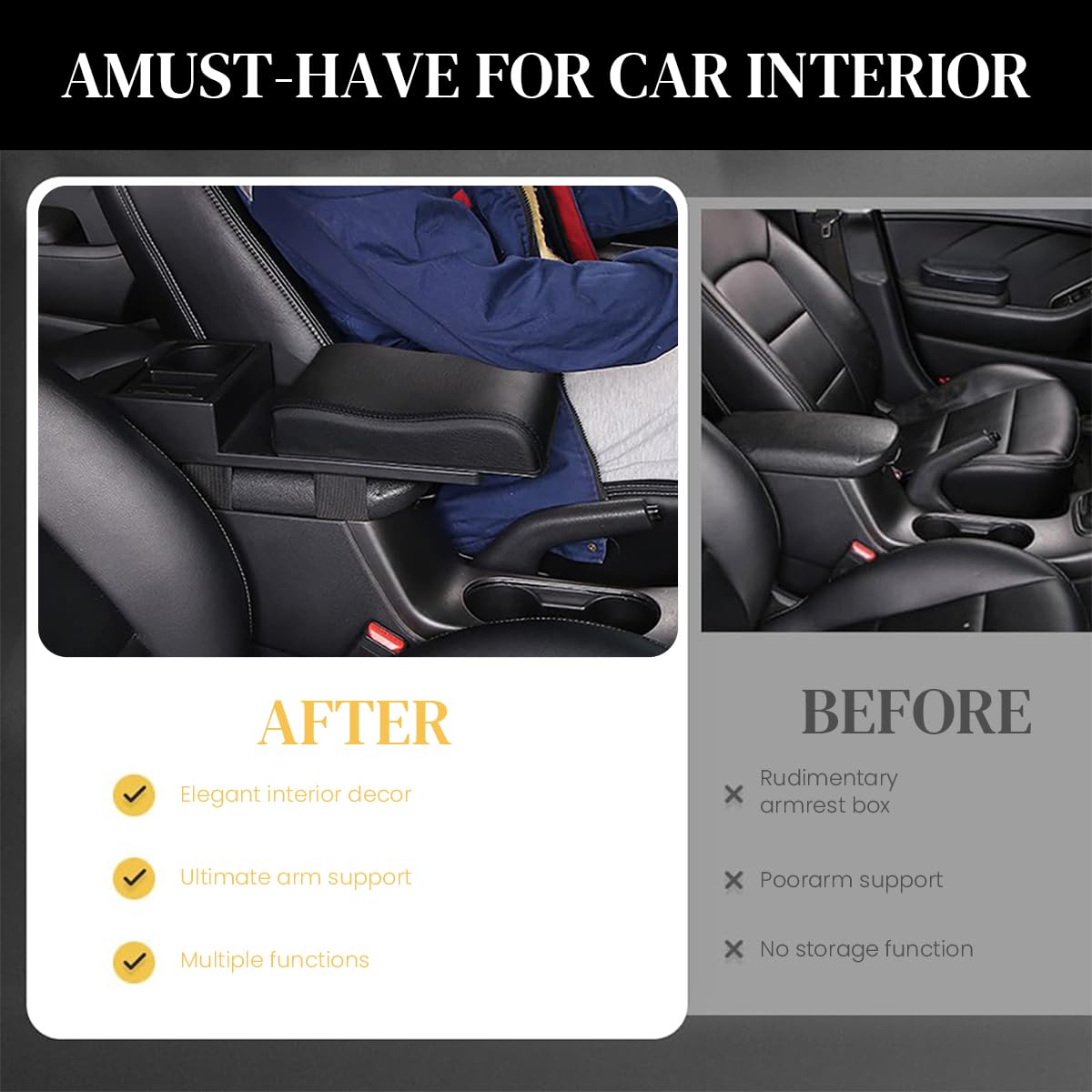 STHIRA Car Armrest for Center Console with 6cm Pad featuring Sliding Design & Dual Storage | Cup and Phone Holder